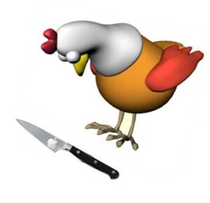 A hen with a knife...