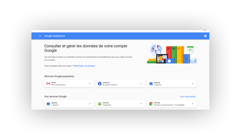 Google en zijn dashboard voor het beheer van persoonlijke gegevens