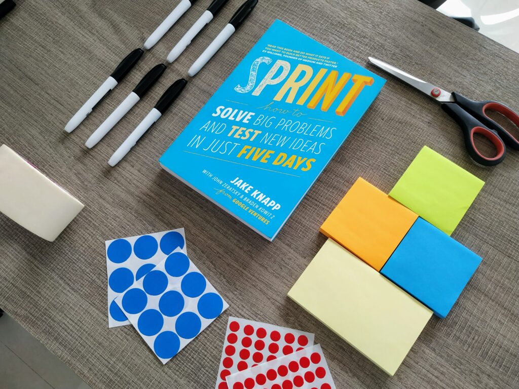 Sprint-Design-Papierset mit Aufklebern und Post-its